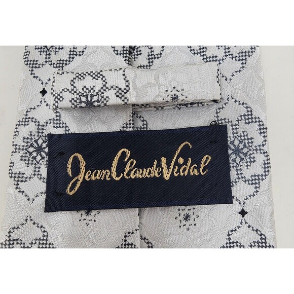 Jean Claude Vidal Handmade Neck Tie Silver & Black Geometric Classic 59" - Picture 4 of 11